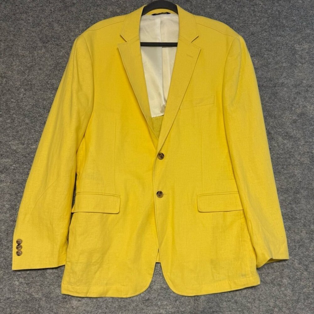 Alan Flusser Yellow Linen Blend Blazer Lightweight Tailored Jacket Large - Picture 2 of 12
